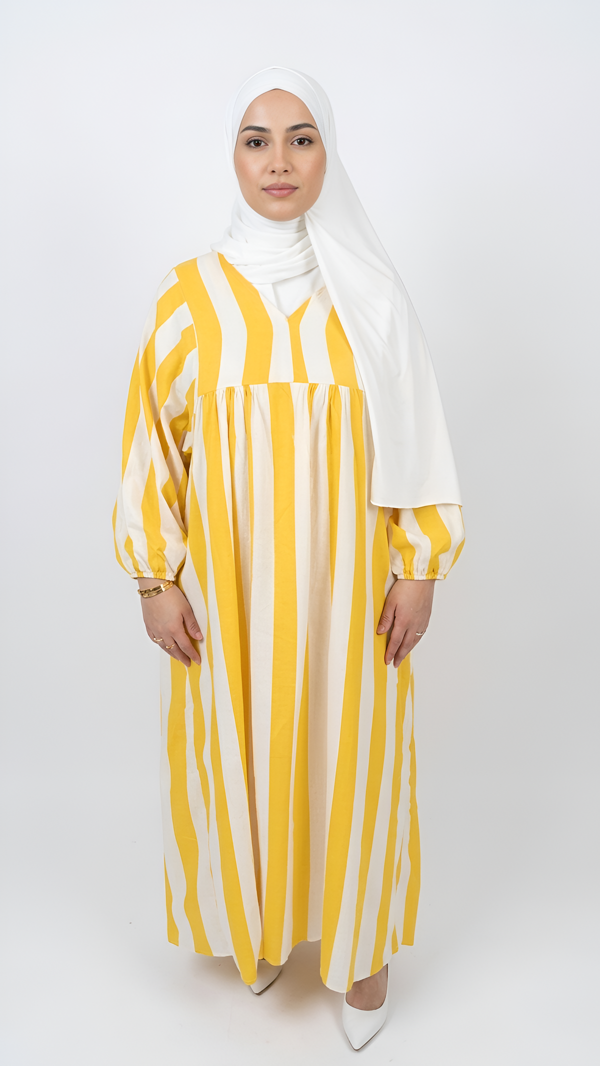 Gele gestreepte jurk