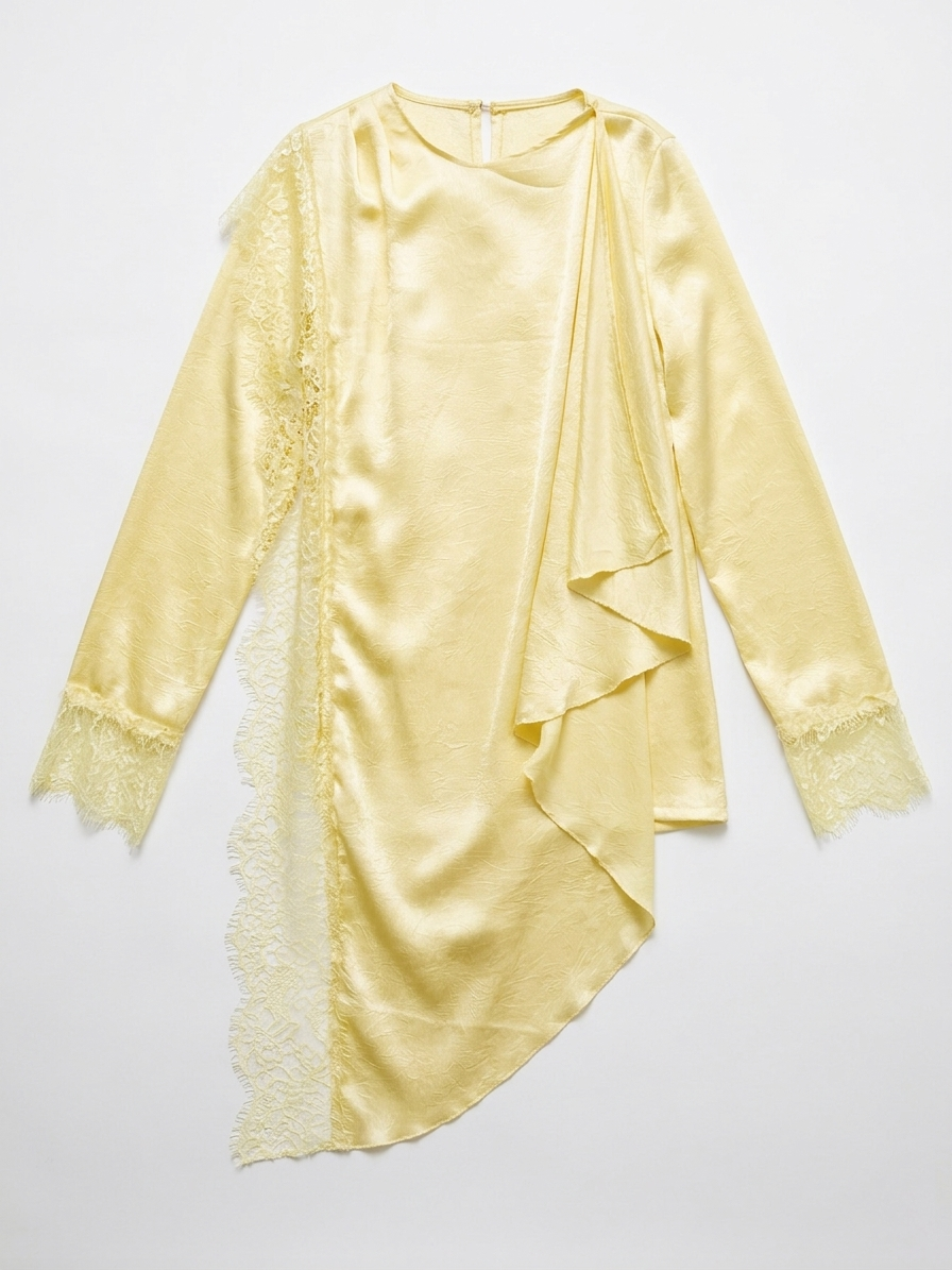 Tunique drapée Jaune avec motifs