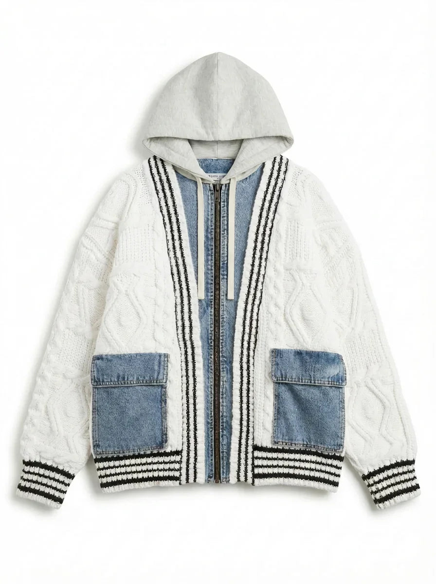 Oversized gebreide en spijkerjas