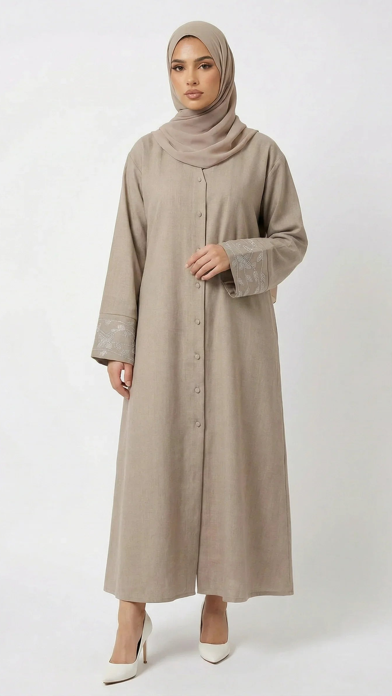 Abaya Taupe avec motifs