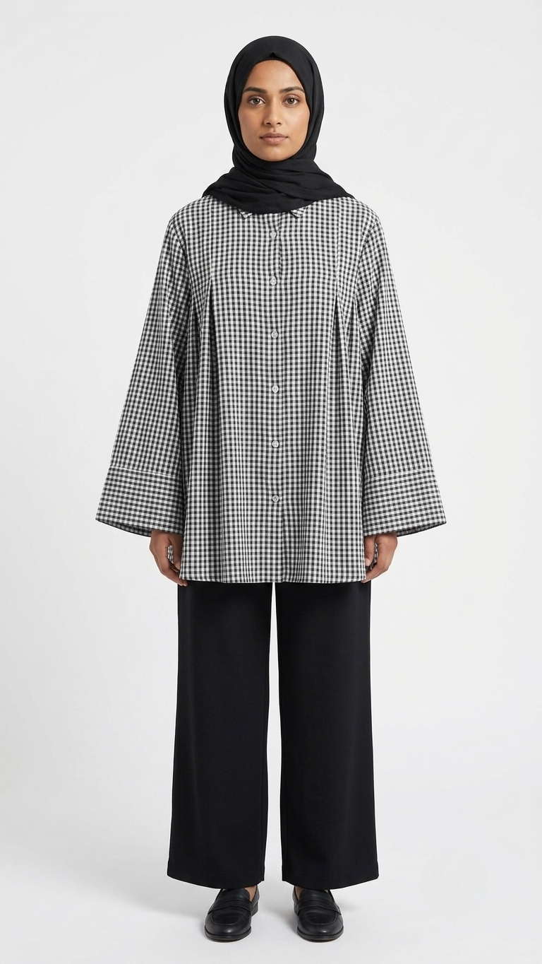 Chemise Vichy Oversize à Plis
