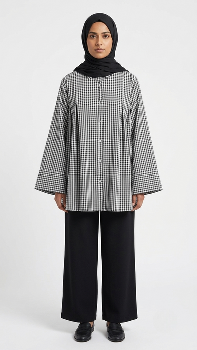 Chemise Vichy Oversize à Plis