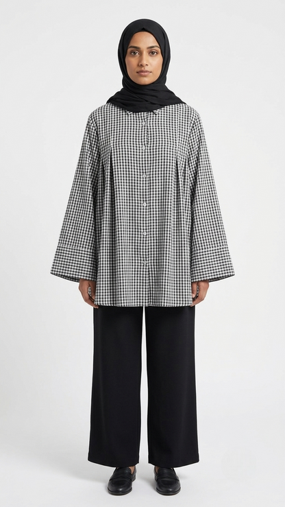 Chemise Vichy Oversize à Plis