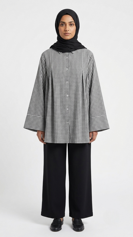 Chemise Vichy Oversize à Plis
