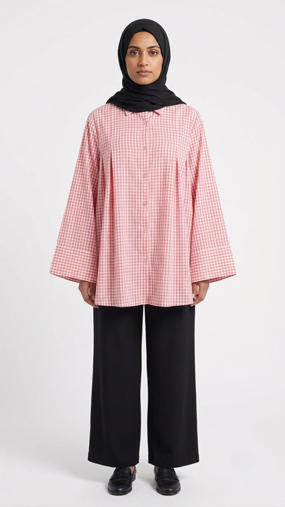 Chemise Vichy Oversize à Plis