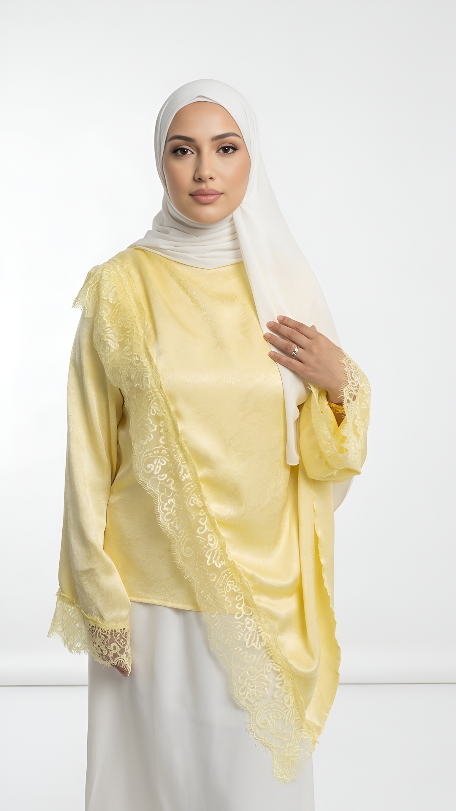 Tunique drapée Jaune avec motifs