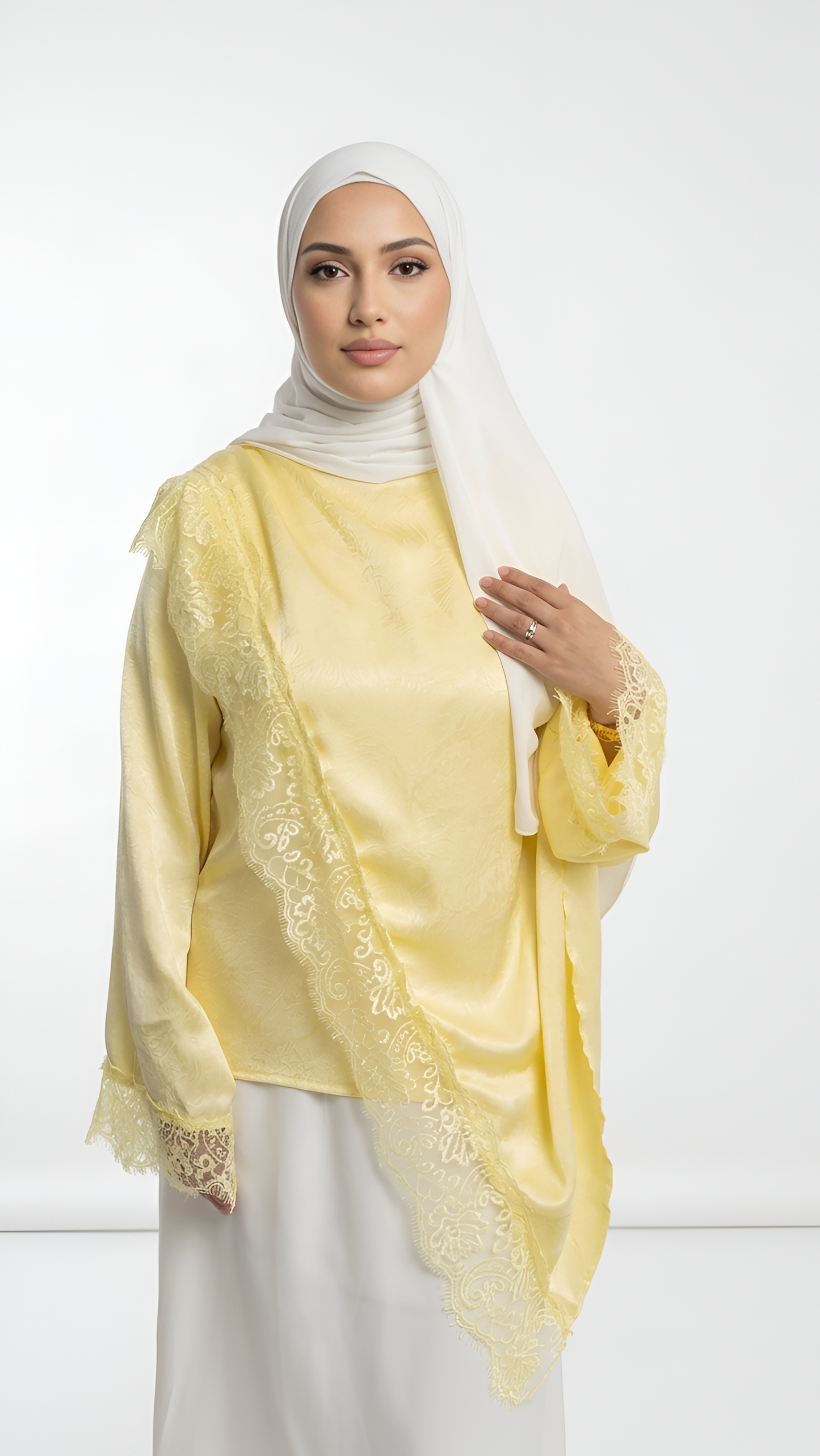 Tunique drapée Jaune avec motifs