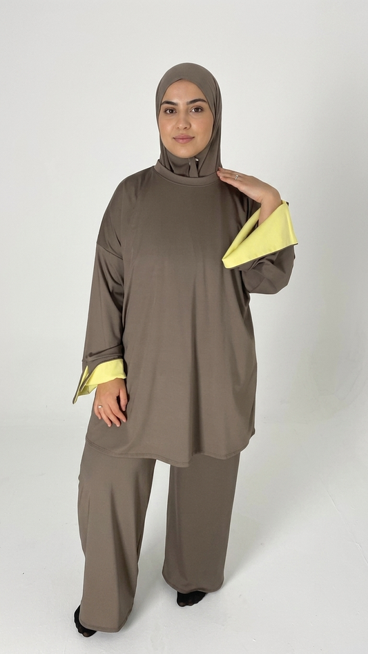 Ensemble Burkini Taupe/Jaune