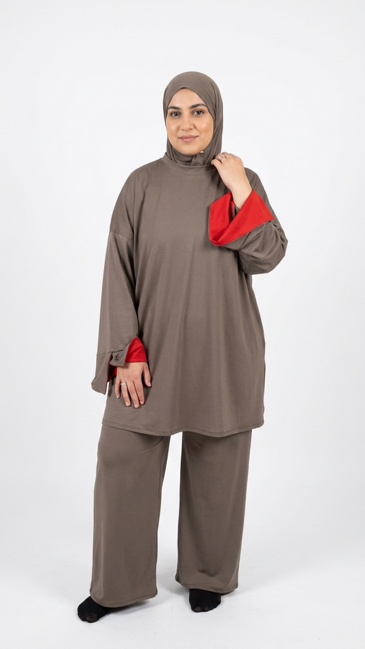Ensemble Burkini Taupe/Rouge