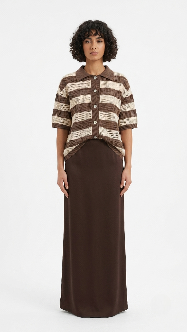 Haut Tricot Rayé Col Polo