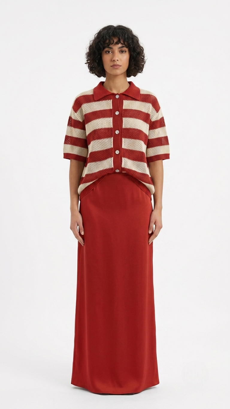 Haut Tricot Rayé Col Polo