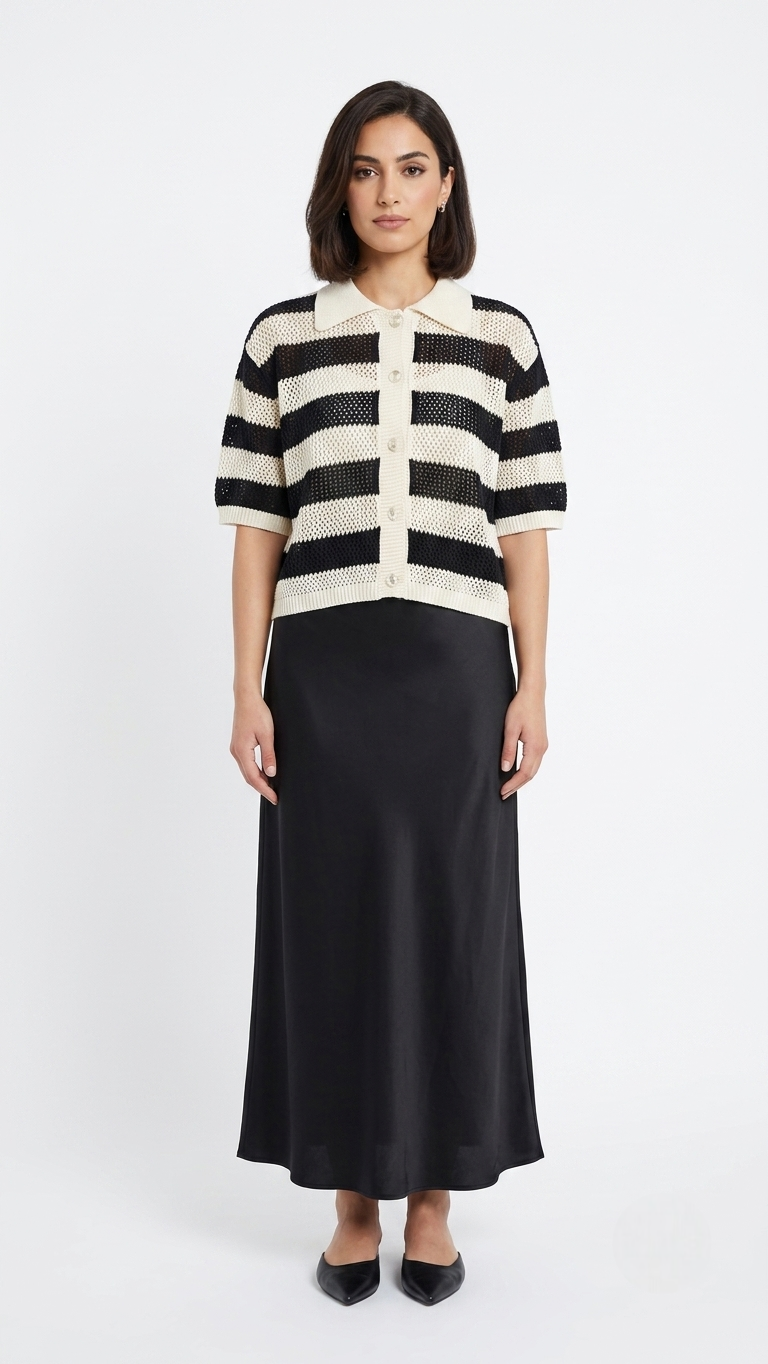 Haut Tricot Rayé Col Polo