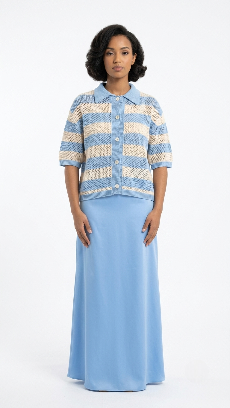 Haut Tricot Rayé Col Polo