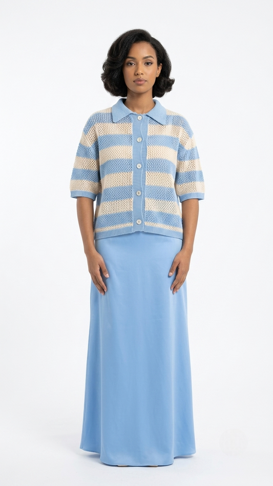 Haut Tricot Rayé Col Polo