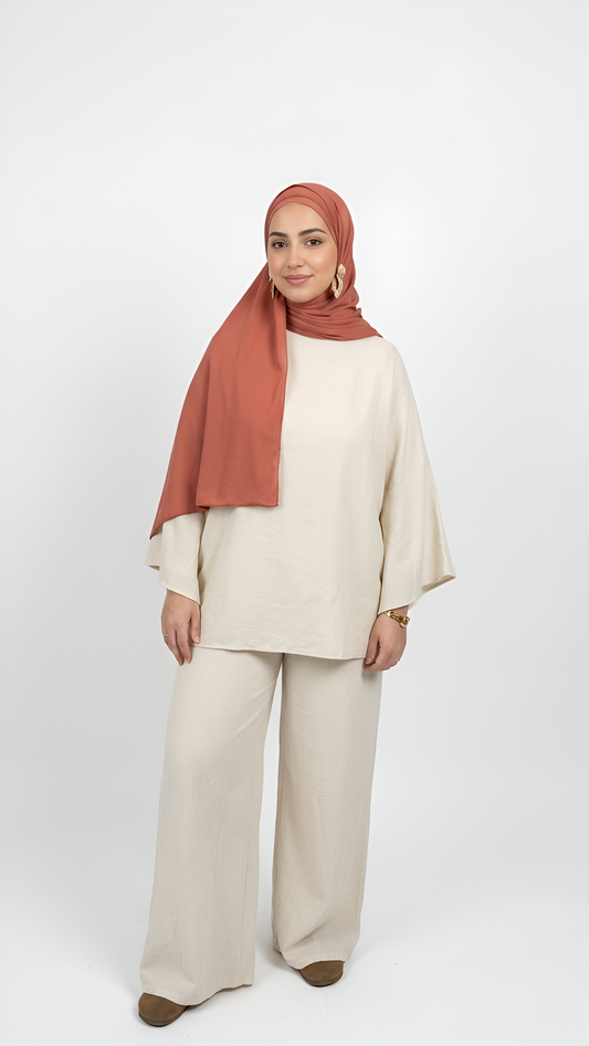 Ensemble Nur Blanc cassé outfit modest femme été