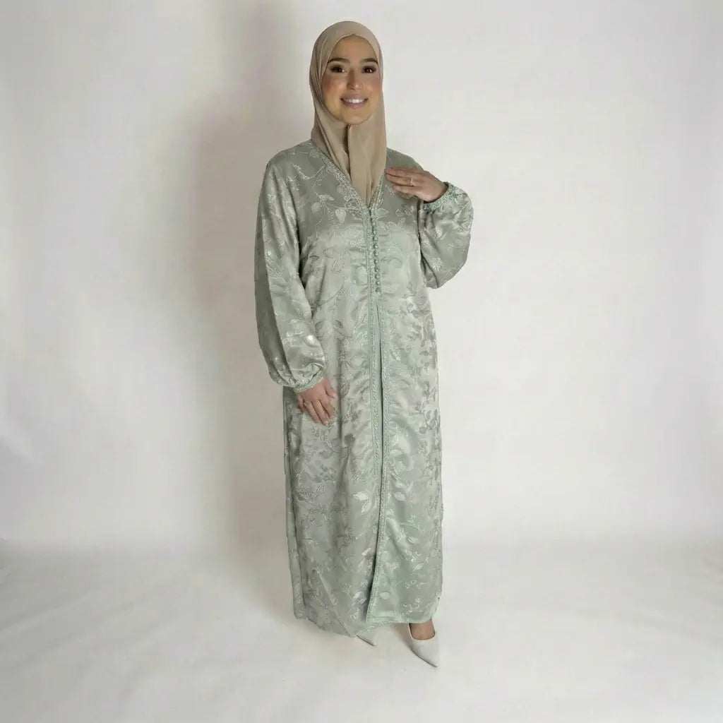 Abaya beige avec plume