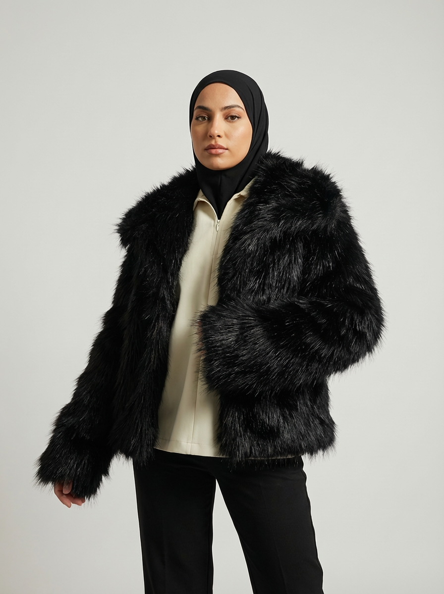 femme manteau fourrure hijab