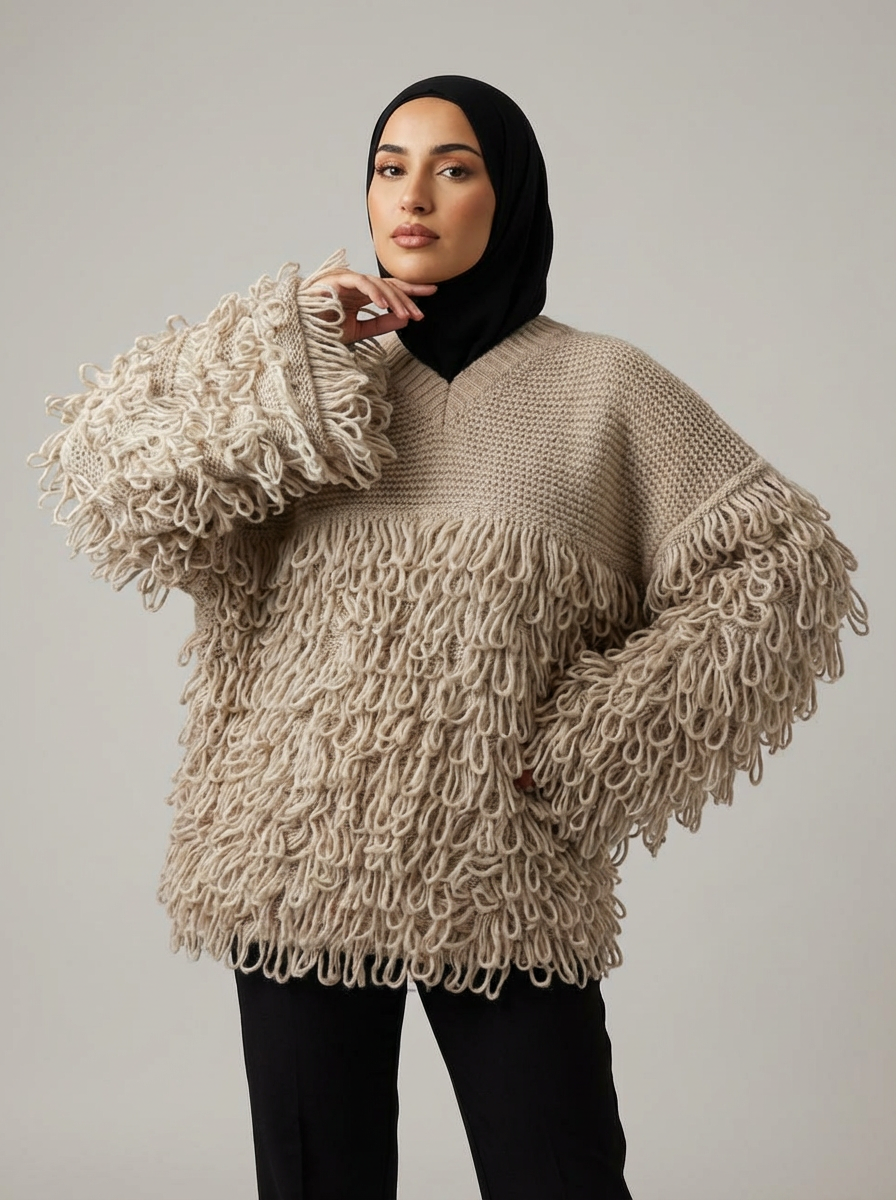 Pull avec frange femme