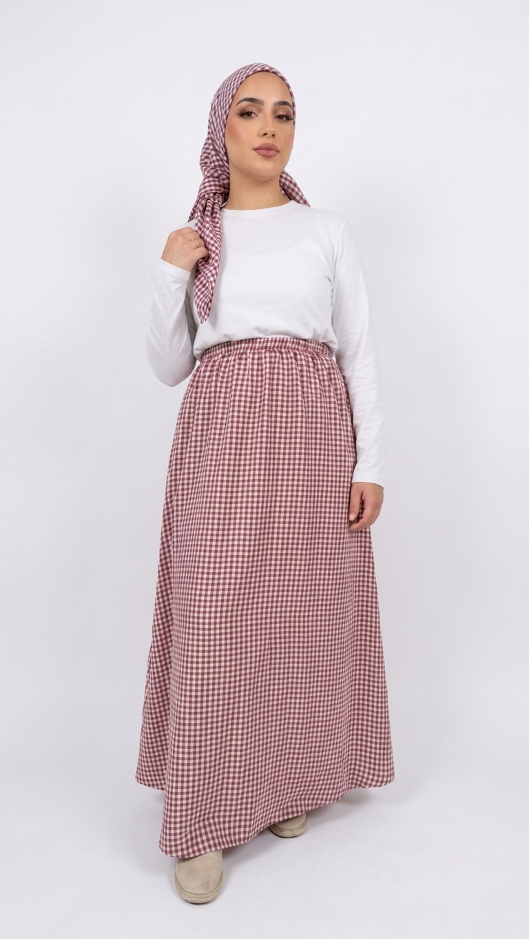 Conjunto de falda larga y pañuelo vichy
