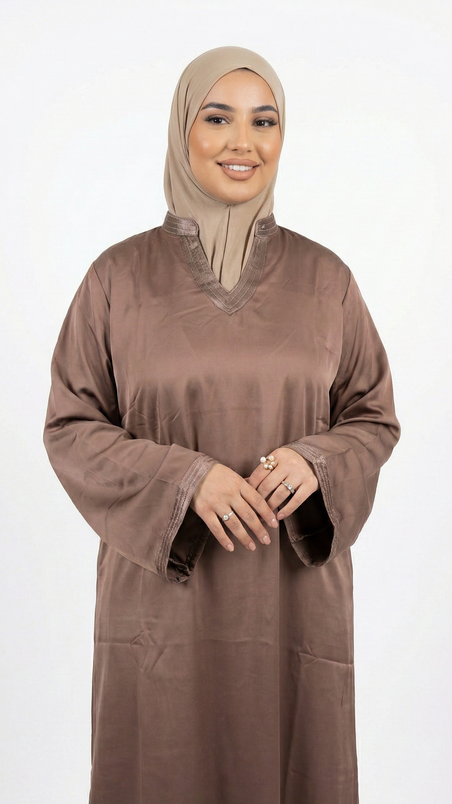 abaya col v marron