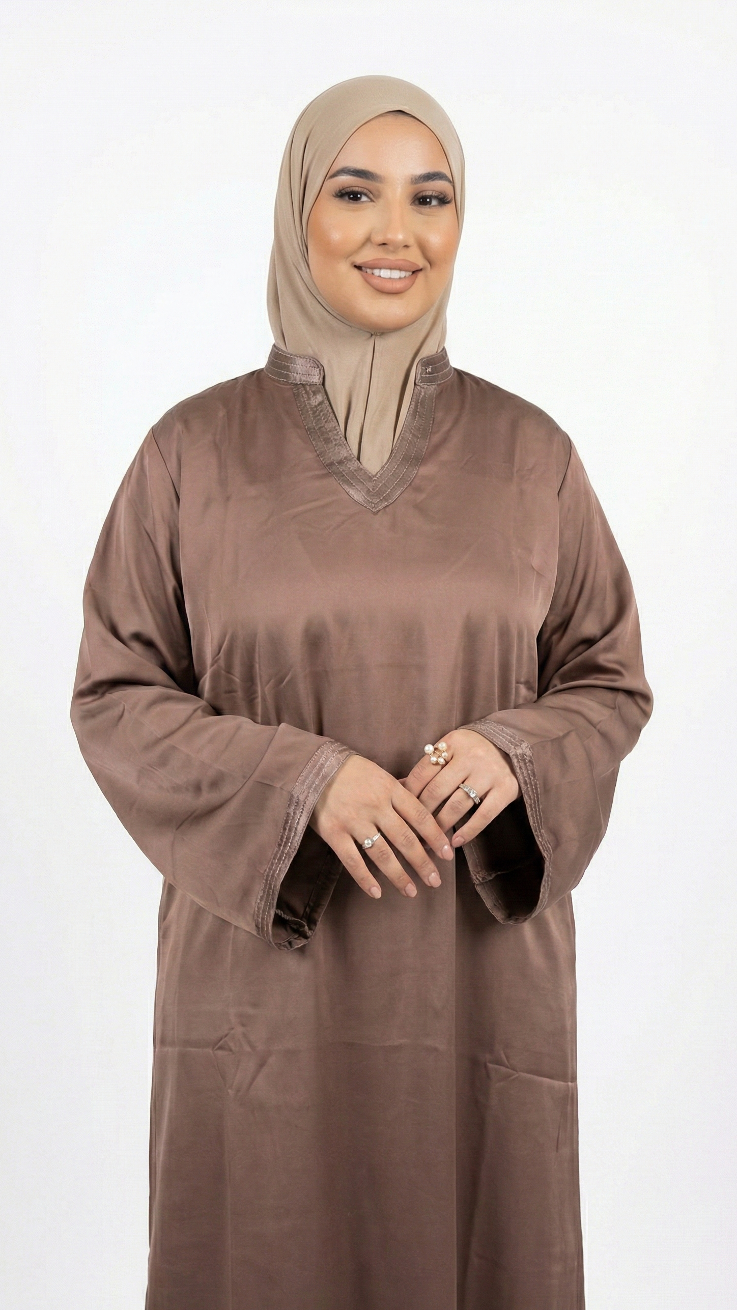 abaya col v marron