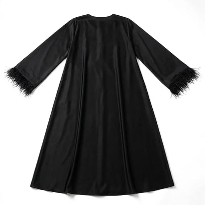 Abaya satinée Noire avec plumes