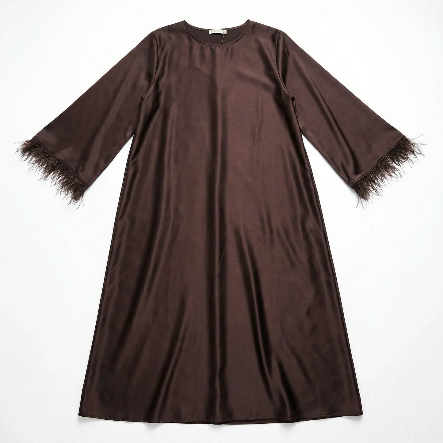 Abaya satinée Marron avec plumes