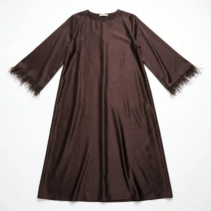 Abaya satinée Marron avec plumes