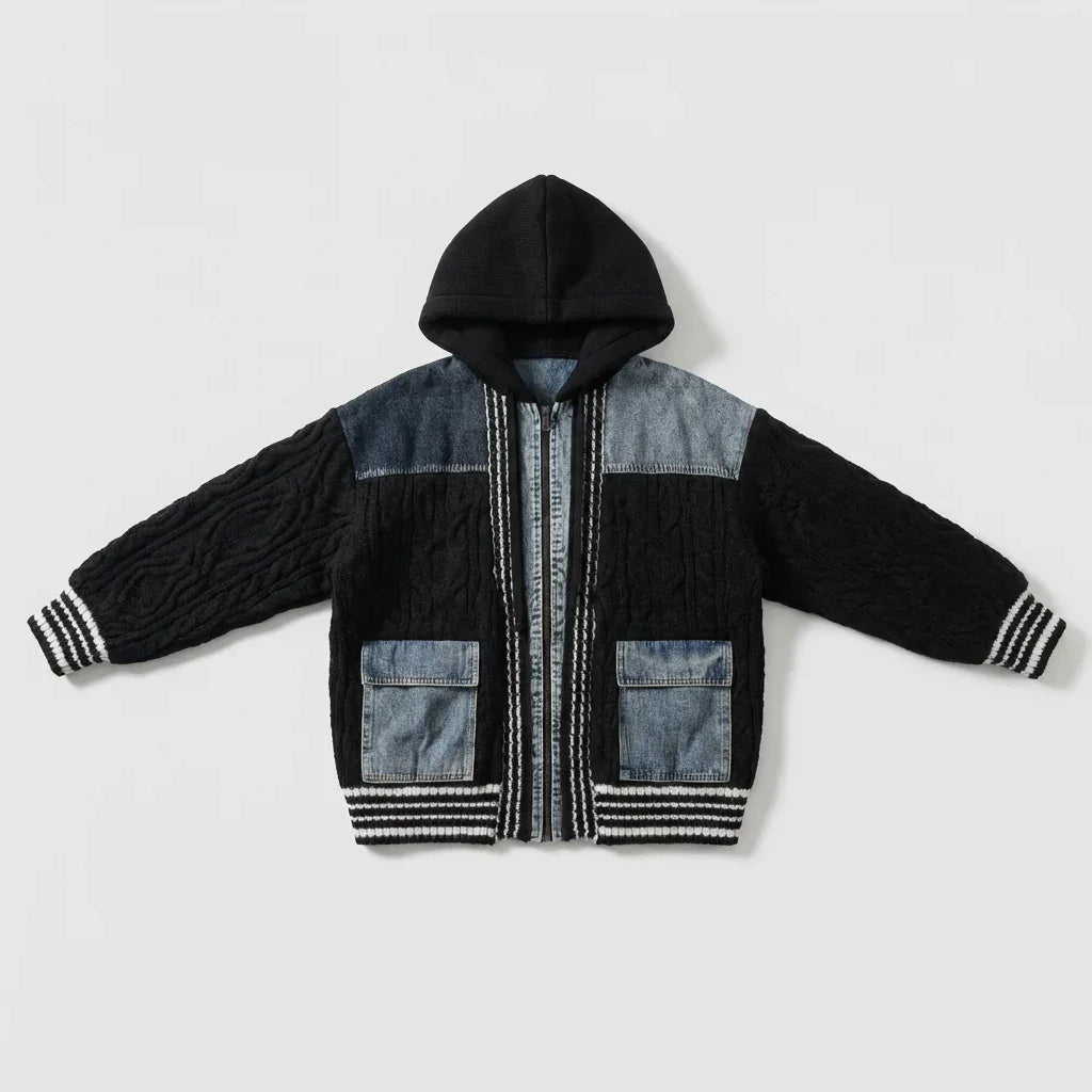 Oversized gebreide en spijkerjas