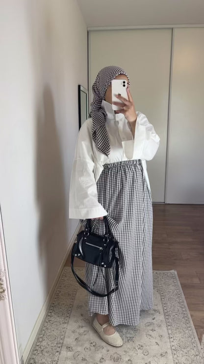 Conjunto de falda larga y pañuelo vichy