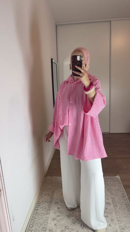 Chemise Vichy Oversize à Plis