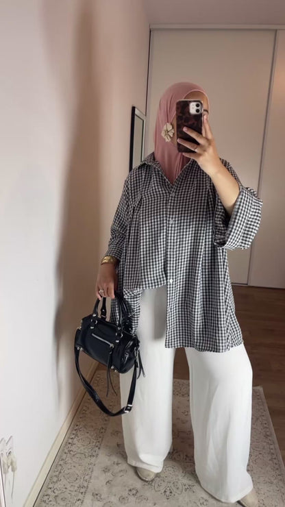 Chemise Vichy Oversize à Plis